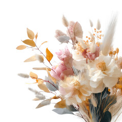 Fototapeta premium Boho floral arrangement in soft pastel palette transparent background aesthetic photography serene atmosphere