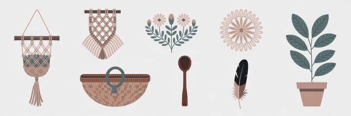 Bohemian Decor Elements: Macrame Wall Hangings, Woven Baskets, Plants, and More