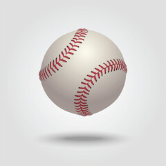 Classic White Baseball with Red Stitching on Light Background with cast shadow