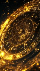 Obraz premium Golden Zodiac Wheel with Glowing Constellations and Mystical Atmosphere