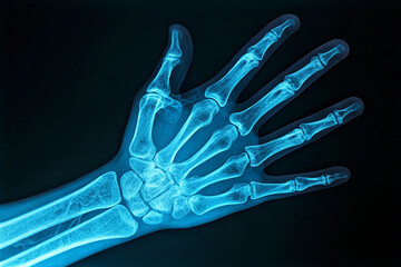 Human Hand X-ray: A detailed x-ray image of a human hand reveals the intricate network of bones, showcasing the delicate structure and functionality of this vital appendage.