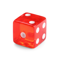 Red game dice on white background