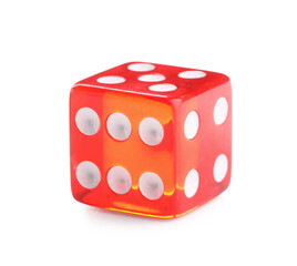 Red game dice on white background