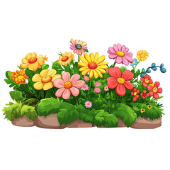 flower bed cartoon isolated on white background full depth of field 