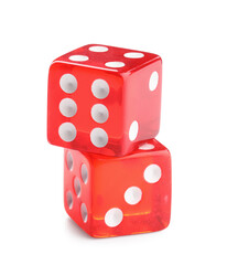 Red game dices on white background