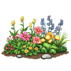 flower bed cartoon isolated on white background full depth of field 