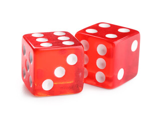 Red game dices on white background
