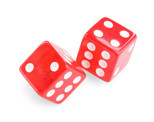 Red game dices on white background