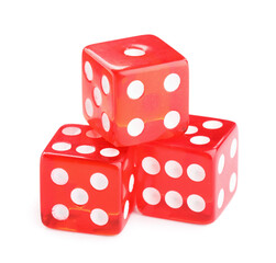 Red game dices on white background