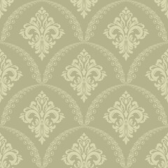 Elegant Green Damask Seamless Pattern. Vector design for Wallpaper, Fabric, Branding, Packaging, Invitations, Wedding, Home Decor Design