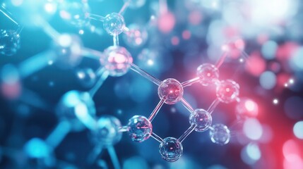 A futuristic chemistry concept, featuring glowing molecular diagrams and chemical formulas