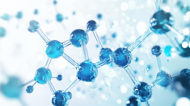 A futuristic chemistry concept, featuring glowing molecular diagrams and chemical formulas