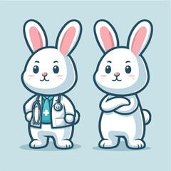 cute rabbit doctor logo cartoon design