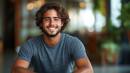 Fototapeta premium Young man smiles at the camera with a bright expression