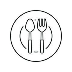 Spoon, fork, and plate icon symbolizes mealtime essentials, table setting, and everyday dining moments.
