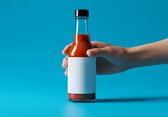 Bold and Neutral&mdash;Hand Holding a Transparent Hot Sauce Bottle Ready for Branding Concepts