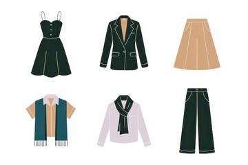 Stylish Clothing Collection:  A curated selection of fashionable garments, including dresses, blazers, skirts, and pants, perfect for a modern wardrobe.