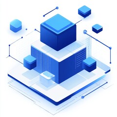 Fototapeta premium Isometric Illustration of Data Center with Connected Cubes