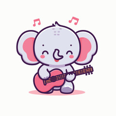 cute baby elephant play guitar design cartoon