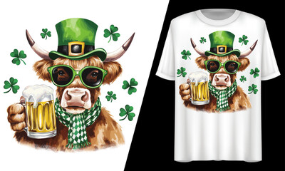 St. Patrick's Day Cow Beer Irish Drinking T-Shirt Design.