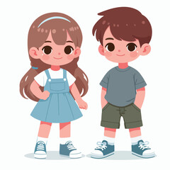 cute boy and girl character flat design logo
