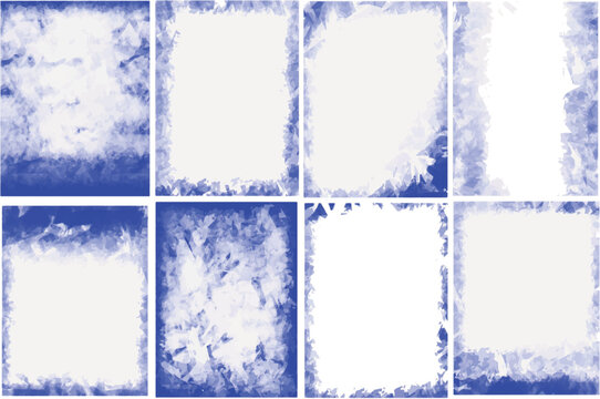 Frame blue  watercolor wet wash splash invitation card background template collection