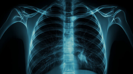"Close-Up Chest X-Ray with Detailed Rib Bones and Lungs for Medical Analysis"