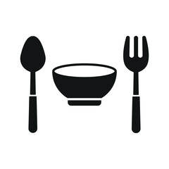 Spoon, fork, and bowl icon shows table essentials, perfect for soups, noodles, or everyday meals.