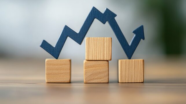 A fluctuating graph on wooden blocks illustrating inconsistent growth.