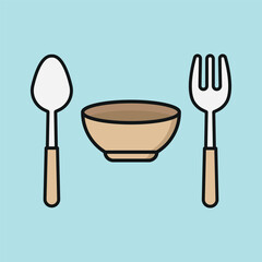 Spoon, fork, and bowl icon shows table essentials, perfect for soups, noodles, or everyday meals.