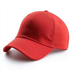 Red baseball cap close up view on white background