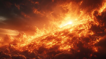 Naklejka premium Massive fiery star over ocean waves high resolution picture