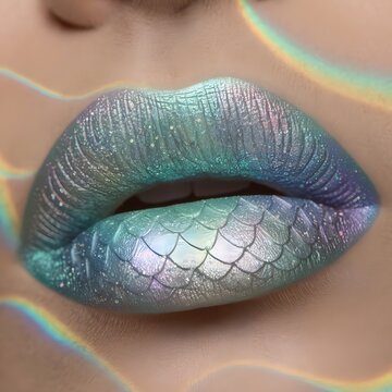 A lips painted in an iridescent, delicate fish-scale patterns design,makeover idea...version  four..