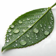 a soft watercolor morning dew on a single green leaf