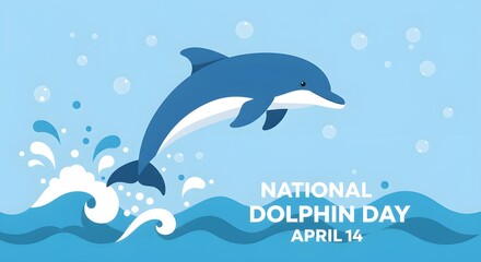 Naklejka premium National Dolphin Day 14 April - Ocean Wildlife Awareness Vector Illustration