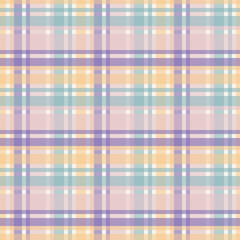 Pastel Plaid in Lavender, Butter Yellow, Muted Teal and Pale Pink on a White background creating a seamless pattern print background