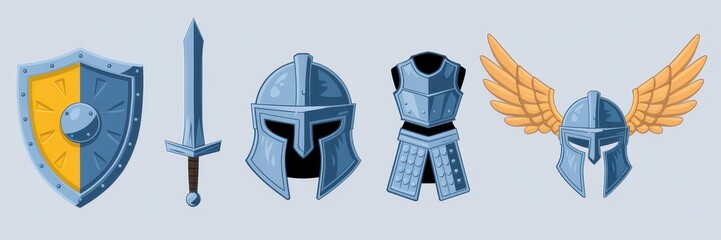 Medieval Knight's Armament: Swords, Shields, and Armor