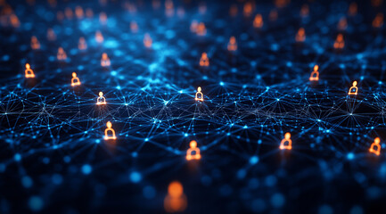 Dark blue background with glowing binary code and light rays, representing digital technology