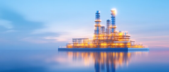 Fototapeta premium Offshore Refinery at Sunset: A Modern Industrial Seascape