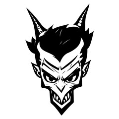 Monochromatic Devil Head Character Illustration