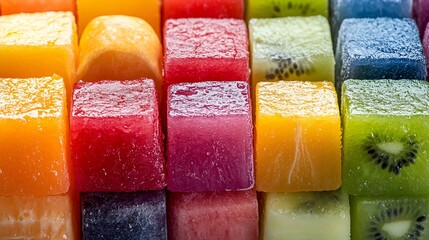 Vibrant Fruit Cubes in Pop Art Style - Colorful and Neatly Stacked Fresh Fruits in Playful Photography