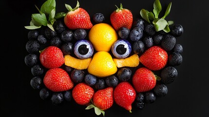 Obraz premium Colorful Pop Art Fruit Face Portrait - Vibrant Photography of Creative Fruit Combo Arrangement