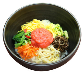 Colorful Mentaiko Bibimbap with Vegetables in Bowl
