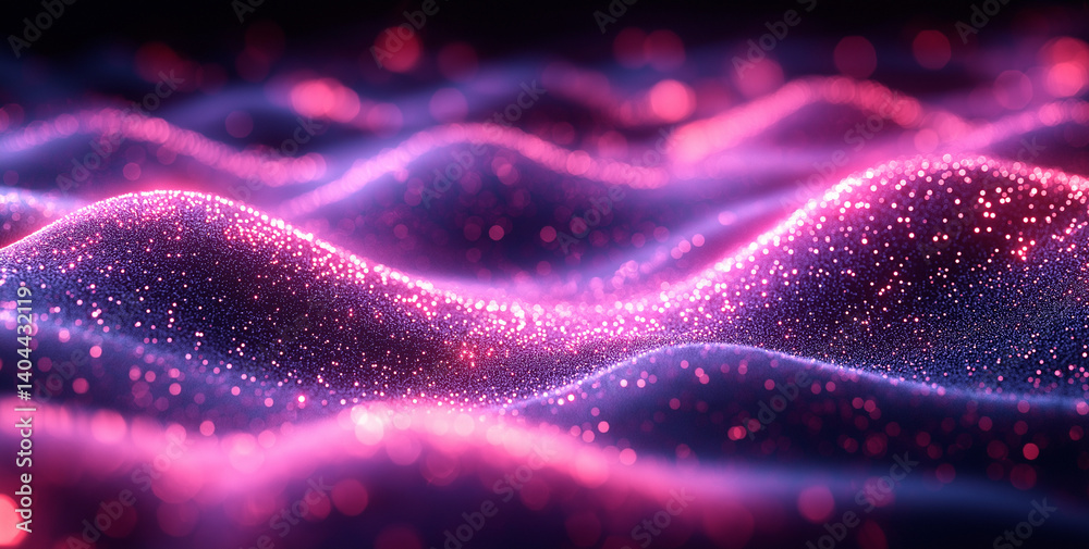 Wall mural abstract dark background with colorful light lines and dots representing data flow