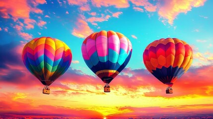 Naklejka premium Witness the magical moment when colorful balloons take flight at sunrise.
