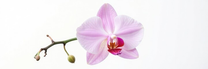 Fototapeta premium Single stem of exotic orchid isolated on white background, white, plant