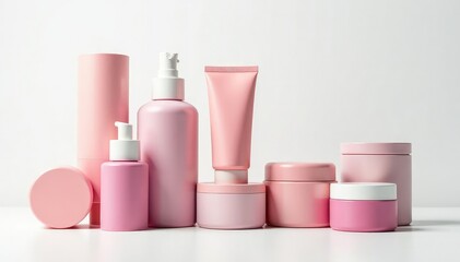 Various cosmetic containers against a white backdrop , professional, jars