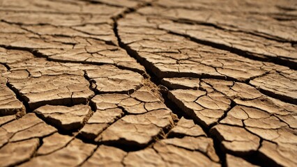 Close-Up of Cracked Dry Earth Showing Drought and Climate Impact