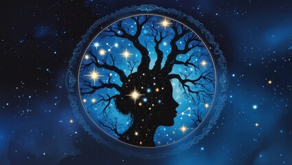 Celestial Woman Mystical Tree of Life Stars and Night Sky Artwork