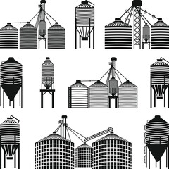 Grain Bin SVG, Grain Silos Industrial, Feed Bin Silhouette, Grain Elevator SVG, Grain Bin Silhouette Vector Illustration, Farming SVG File © Bashar